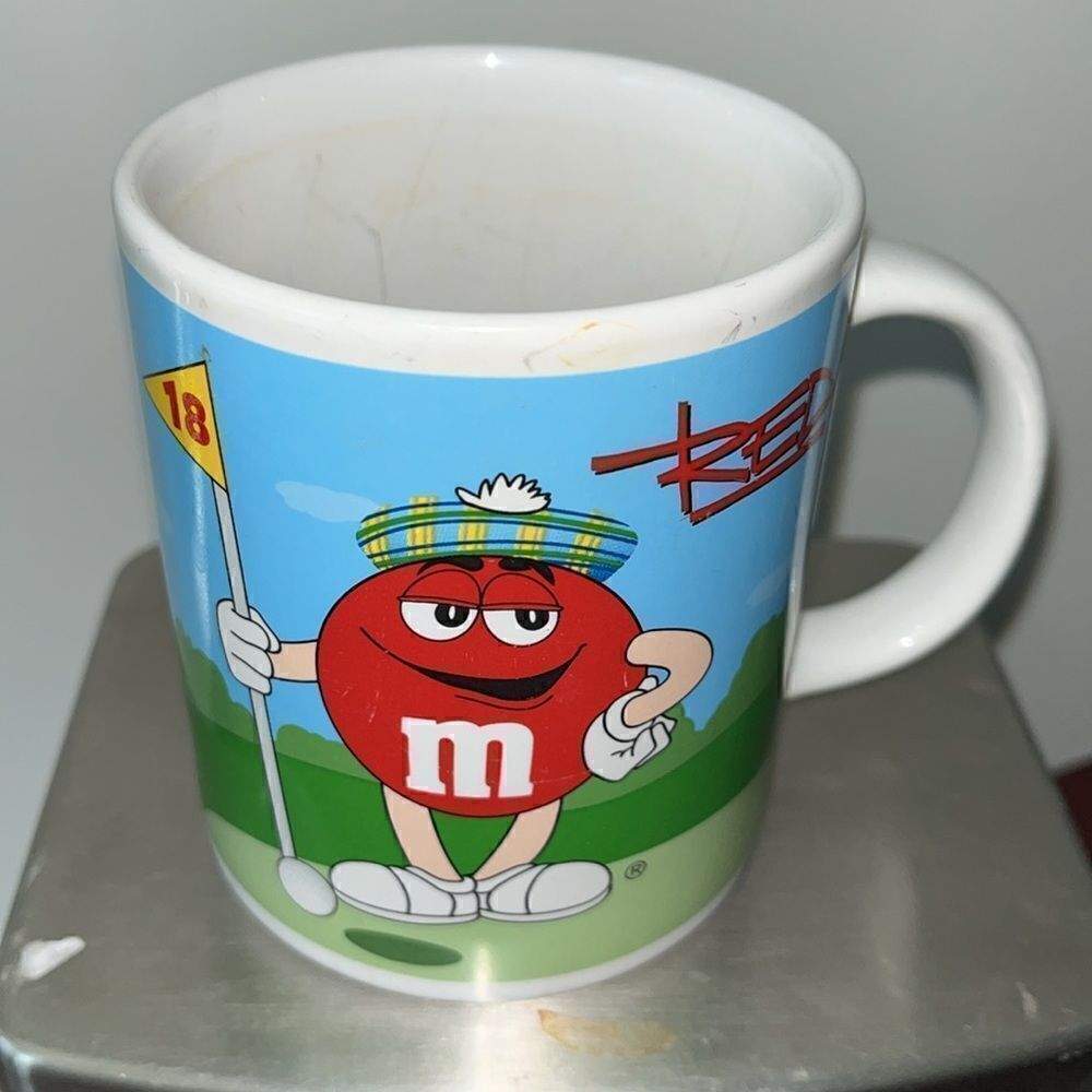 M & M’s Mars Golf Red 18th hole & Blue Football man’s CERAMIC COFFEE mug cup